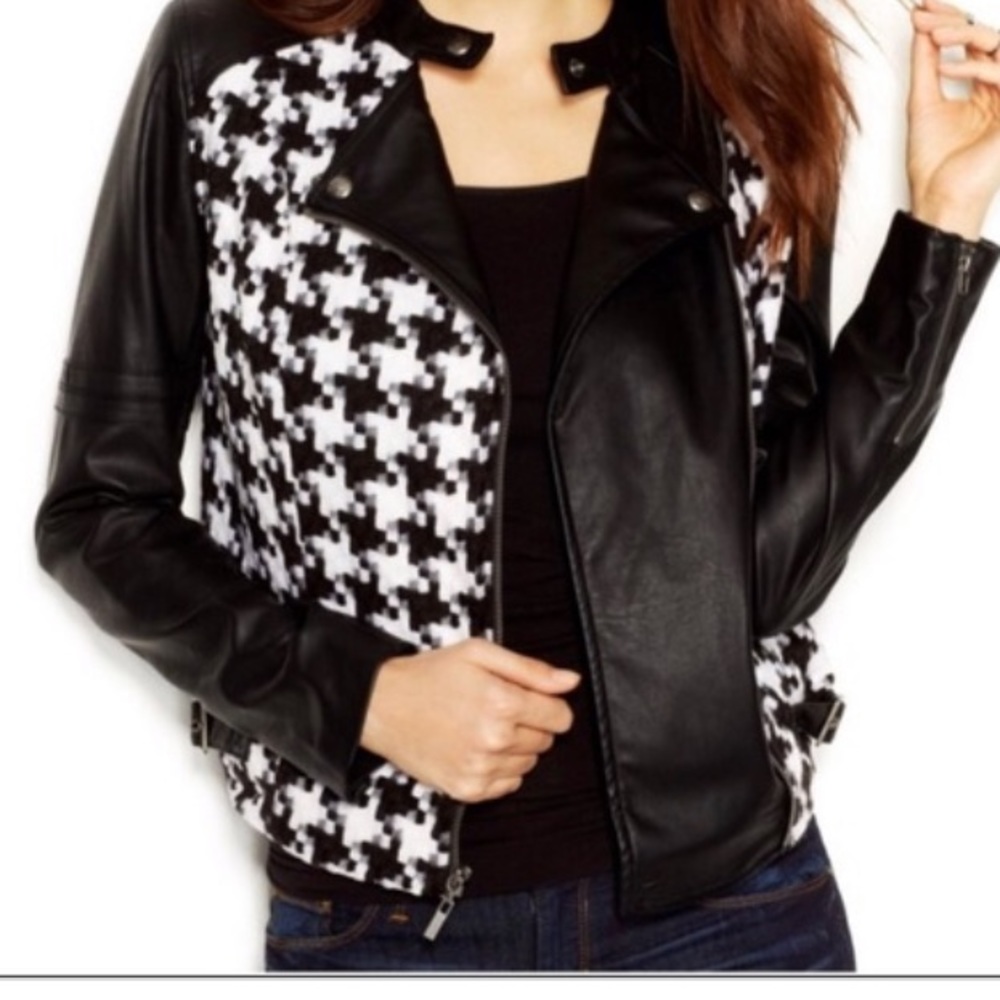 💐HOST PICK💐Guess Houndstooth Faux Leather Jacket
